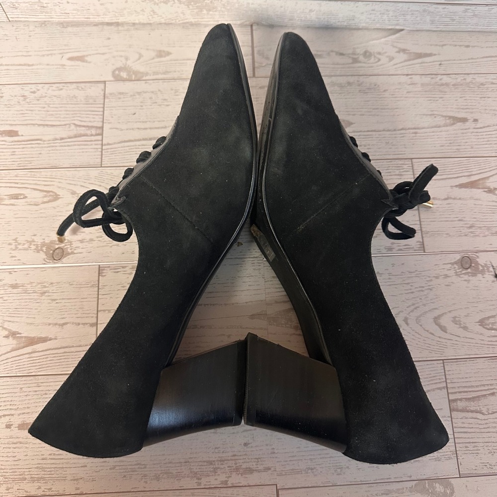 J. Renee Black Suede Lace Up Pointed Toe Block Heel Officecore Pumps Womens 7.5M - Picture 5 of 9
